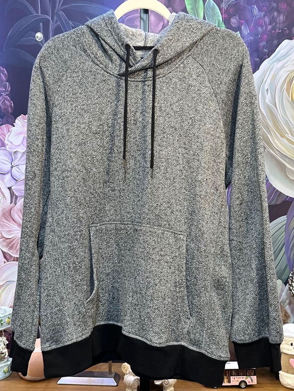 Hollywood XL Men's Heathered Texture Grey Herringbone Hoodie Casual Cottagecore